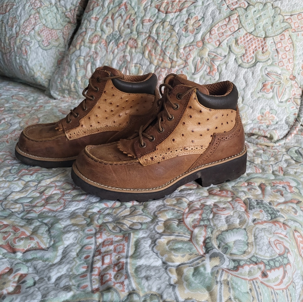 Twisted X Chuck Up Ostrich Leather Boots. Womens Size 6